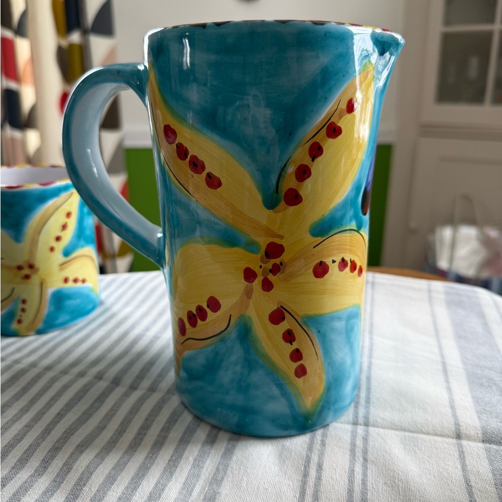 Italian Ceramic Pitcher | Hand-Painted La Musa Italy Starfish Shell Beach House